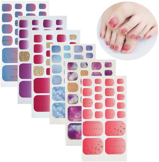 Wholesale Customize Diy False Toe Foot Adhesive 5-Fingers Toe Nail Sticker Printer Toes Nail Stickers