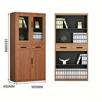 Armoire de rangement de bureau verrouillable en acier imitation bois avec porte vitrée et tiroirs pour documents et livres, idéale pour l'ingénierie