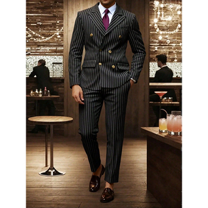 Traje <span class=keywords><strong>de</strong></span> <span class=keywords><strong>Hombre</strong></span> Premium <span class=keywords><strong>de</strong></span> Doble Botonadura con Rayas Finas, Corte Slim Fit, Conjunto <span class=keywords><strong>de</strong></span> Lujo <span class=keywords><strong>de</strong></span> 2 Piezas para Bodas, Fiestas Formales y Uso Diario - Product Image 1