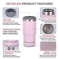 Refroidisseur de bouteilles et canettes 2-en-1 en acier inoxydable 304 de 14 oz avec isolation sous vide, haut-parleur Bluetooth intelligent pour boissons chaudes et froides, avec couvercle, idéal pour les fêtes