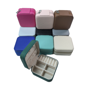 Bán buôn đầy màu sắc phổ biến PU leatherjewelry hộp lưu trữ Vòng Bông tai mặt dây chuyền Du Lịch tổ chức trường hợp với zip nhung Túi - Product Image 2