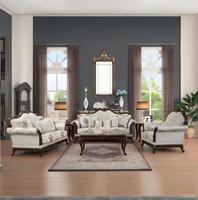 Canapé Royal Européen en Bois Massif Sculpté avec Revêtement en Tissu, Ensemble de Canapés Américains pour Salon, Meubles pour Usage Domestique