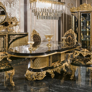 Commercio all'ingrosso stile reale medio-orientale di lusso oro nero <span class=keywords><strong>tavolo</strong></span> da pranzo <span class=keywords><strong>e</strong></span> sedia mobili Set <span class=keywords><strong>tavolo</strong></span> da pranzo Set per 8 - Product Image 1