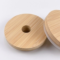 Couvre-bocaux en bambou de 70 mm avec trou pour paille, bonne étanchéité, avec anneau en silicone pour bocaux et bouteilles en verre