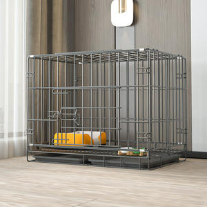 Yüksek kalite güçlü katlanabilir tel köpek kafesi çift kapı Metal köpek sandık - Product Image 4