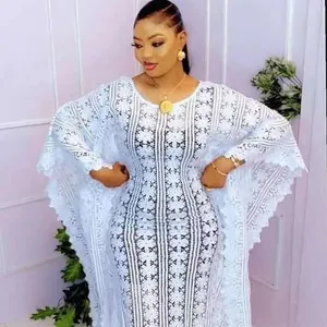Muslimische Frauen voller Ärmel freie Größe afrikanische Spitze Kleider islamische Maxi Abaya mit inneren zweiteiligen