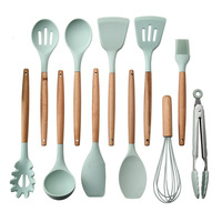 Top Người Bán Phụ Kiện Nấu Ăn Công Cụ Đồ Dùng Nhà Bếp 12 Miếng Trong 1 Set Silicone Nhà Bếp Đồ Dùng Nhà Bếp Với Tay Cầm Bằng Gỗ