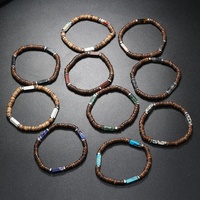 Bracelet bohème en coquille de noix de coco marron vintage, pierre d'oeil de tigre naturel, perle de jade royal, cadeau de style vintage tendance pour hommes et femmes