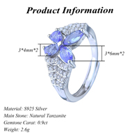 Vente en gros d'usine, bague papillon en argent sterling 925 plaqué rhodium, différents types de pierres précieuses naturelles, pour femmes, cadeau d'anniversaire