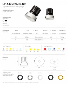 Downlight LED Ajustable OEM/ODM de 75mm <span class=keywords><strong>con</strong></span> Recorte Antideslumbrante para Iluminación de Hoteles, Hogares y Comercios LP-AJ7592ARC-NR-22 - Product Image 2