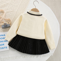 Ensemble de chandail pour filles Newr, tenue en deux pièces avec col en dentelle à paillettes, cardigan en tricot à motif cœur et jupe plissée