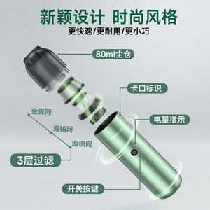 Aspiradora de Mano para Auto P07, Recipiente para Polvo de 80 ml, Filtro de 3 Capas, Funciona con Batería, Verde, Uso Automotriz - Product Image 1