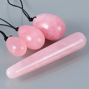 Pierre de nettoyage des œufs et baguette en cristal Yoni, 3 tailles, véritable, Rose Quartz Rose, pour femmes, exercice Vaginal, vente en gros,