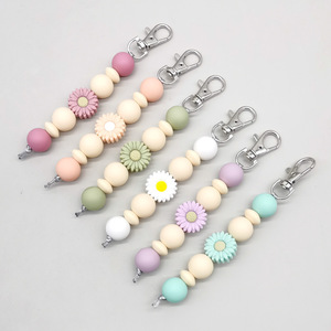 Nouveau bracelet en perles de <span class=keywords><strong>silicone</strong></span>, bijoux, pendentif porte-clés marguerite DIY, personnalisable - Product Image 1