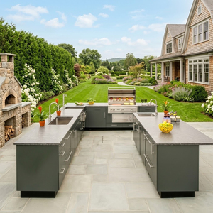 <span class=keywords><strong>Cuisine</strong></span> extérieure privée en acier inoxydable 316 sans formaldéhyde, aux couleurs fraîches, avec îlot de <span class=keywords><strong>cuisine</strong></span> et barbecue extérieur pour cour. - Product Image 1