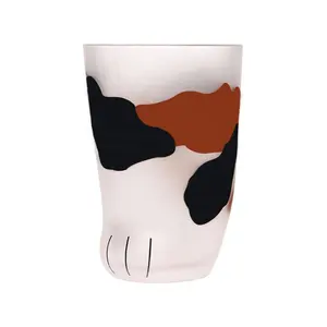 Kinderen Water Flessen Hot Cartoon Glas Frosted Kat Voet Kopjes Hittebestendig Glas Melk Glas Cup