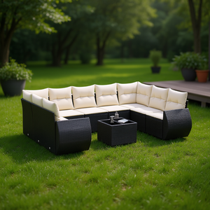 Cream White And Black <b>Rattan</b> Garden <b>Sofa</b> Set 6 Seater Outdoor Furniture Contemporary Design - Product Image 2