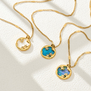 Women's Non-Fading 18K Gold-Plated Stainless Steel <b>Necklace</b> | Elegant Enamel Starry Sky Pendant Wholesale - Product Image 5