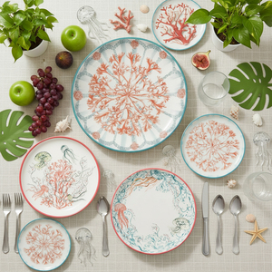 Juego de Vajilla de Porcelana Fina con Diseño de <span class=keywords><strong>Coral</strong></span> Marino, Plato Decorativo de Cerámica Costera, Taza de Café y Tazón de Porcelana Marina para Hotel y Restaurante - Product Image 5