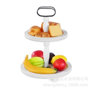 Bandeja rústica de madera con cuentas, soporte de frutas de dos niveles para mesa, soporte redondo de madera para postres y pasteles, decoración para mesa. - Product Image 5