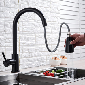 Robinet de cuisine noir <span class=keywords><strong>mitigeur</strong></span> extractible robinet d'eau chaude et froide pivotant en acier inoxydable 304 avec douche à main <span class=keywords><strong>lavabo</strong></span> évier robinet - Product Image 2
