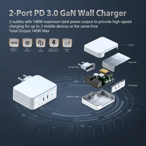 <span class=keywords><strong>Chargeur</strong></span> GaN 140W PD 3.1 à 2 ports USB-C, adaptateur secteur rapide 28V 5A Type-C Power Delivery pour <span class=keywords><strong>MacBook</strong></span> <span class=keywords><strong>Pro</strong></span>, ordinateur portable, iPhone 15 - Product Image 2