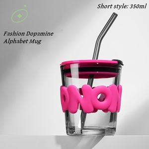 แก้วน้ำพกพาแบบยุโรป ขนาด 450 มล. ดีไซน์สวยงาม ใช้ซ้ำได้ พร้อมฝาปิดและหลอดดูด สำหรับน้ำผลไม้ ชา<span class=keywords><strong>นม</strong></span> และกาแฟ - แก้วน้ำสวยงาม - Product Image 4