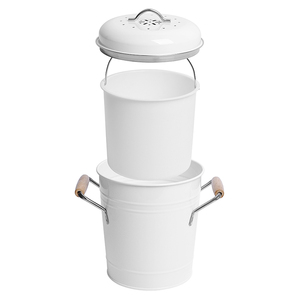 Seau à compost pour cuisine intérieure avec poignée en <span class=keywords><strong>bois</strong></span>, <span class=keywords><strong>composteur</strong></span> de déchets alimentaires sans odeur pour comptoir, seau à compost résistant à la rouille - Product Image 3