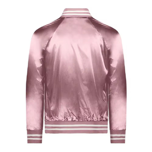 Men's Gold Satin Varsity <b>Jacket</b> With Red Trim Button Closure Casual Style Autumn Wear Solid Color Regular Fit - Product Image 6