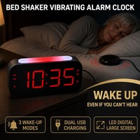 Réveil numérique vibrant pour malentendants avec fonction de secours intelligente, 2 ports USB, affichage 12/24h, OEM ODM