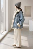 Giacca in Denim Foderata in Finta Pelliccia per l'Inverno, Cappotto in Jeans Oversize con Interno in Sherpa, Caldo, Traspirante e Antivento