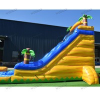 Toboggan aquatique gonflable tropical commercial sur le thème des palmiers, grand toboggan aquatique avec piscine pour enfants et adultes, location pour fêtes en plein air