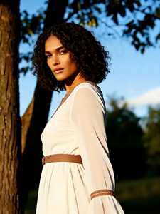 Bohemian Lace <b>Patchwork</b> Chiffon Tunic <b>Shirt</b> for Women - Flare Sleeve Deep V Neck Blouse, Lightweight Vacation Dress - Product Image 5