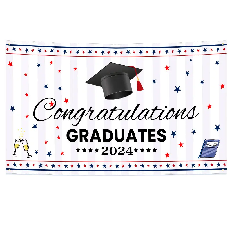 Vente chaude Polyester Félicitations Graduation Prom Grad Photo Bannière 8x10 avec œillets et corde