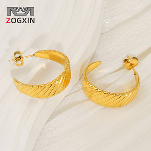 ZOGXIN Gold Hoop Earrings Geometric U-Shaped Stainless Steel Studs Fashion Jewelry - Product Image 1