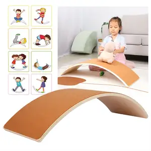 Planche d'équilibre en bois multifonction Montessori pour enfants, planche de Wobble d'entraînement de Fitness de surf pour enfants bébé planche de courbe de Yoga