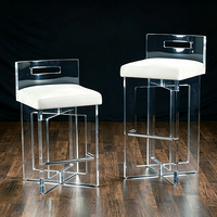 Tabouret de bar moderne de luxe en acrylique et velours avec dossier rembourré, repose-pieds en acier inoxydable, chaise de comptoir pour cuisine et bar