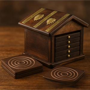 Juego de posavasos de madera natural de seis piezas con soporte para Decoración de mesa rústica para el hogar y seguridad para bebidas de la India - Product Image 5