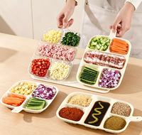 Plateau de préparation alimentaire multi-compartiments en plastique, plateau à légumes divisé, organisateur de condiments séparé pour la cuisine, le barbecue et le hot pot