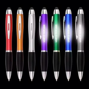 <b>LED</b> Light up Logo 2-in- Stylus Click Pens Illuminated Custom Logo Touch Screen Metal Promotional Pens With Anti-Slip Rubber Grip - Product Image 2