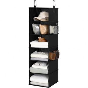 6-Tier Non-Woven Hanging Closet Organizer with Mesh Pockets Foldable Storage Organizer <b>Shelf</b> with 2 Sturdy <b>Hooks</b> - Product Image 1