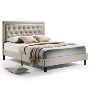 Casa-inteligente Plataforma Tufted Tecido cama Full Size Wingback Estofados Cama Quadro com Diamante Tufted Cabeceira e Slats De Madeira