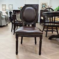 Chaise de salle à manger vintage française en bois massif, dossier rond, garniture en cuir clouté, pour la maison et la salle à manger - Offre Spéciale