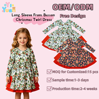 Robe de fête de Noël décontractée pour petites filles, col rond, manches longues, ourlet à volants, imprimé maison de pain d'épices avec motif baies de houx