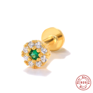 Piercing corporel en argent sterling S925 avec zircon blanc vert, vis circulaires, filetage plat noir 16G - Product Image 5