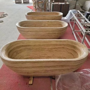 Baignoire en pierre calcaire autonome personnalisée, baignoire moderne en marbre pour adultes, adaptée aux salles de bain intérieures d'hôtels ou de villas - Product Image 4