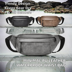 New Style Geometric Zipper Plain Custom Logo PU Leather Minimal Unisex Fanny Pack Waterproof Business Waist Sport Bag Fitness - Product Image 2