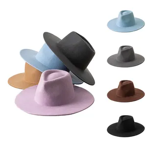 2023 Outono Inverno Nova Moda Mulheres Fadora Hat Sombreros Alta Qualidade 100% Lã e Falso Lã Sentiu Chapéu Senhora Aba Larga Fedora Hat