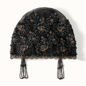 Netzstoff-Perlenrohr Kombiniert mit Acryl-Diamantfaden-Hut für Dubai Arabische Muslimische Frauen Spitzen-Stickerei Perlen Hijab-Kappen - Product Image 5