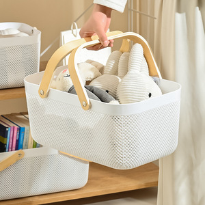 Oval Draining Basket With Wooden Handle Lattice Design For Vegetable Fruit Storage And Kitchen Use Size L - Product Image 4